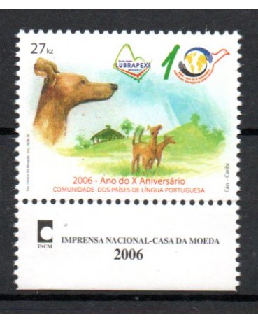 2006 - 1609 Angola 27 Kwanzas 2006, Lubrapex 2006 (30.10 a 05.11) Ano do X Aniversário comunidade dos Países de Língua Portuguesa, Cachorro 18.991 M
