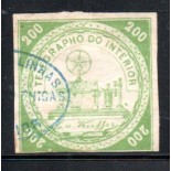 T08 Selo para Porteamento ,1871 200 réis, verde amarelado  19.965 