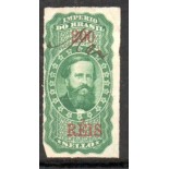 Império do Brasil, D.Pedro, 200 réis, verde, sem picote, corte embaixo a esquerda, usado 20.160