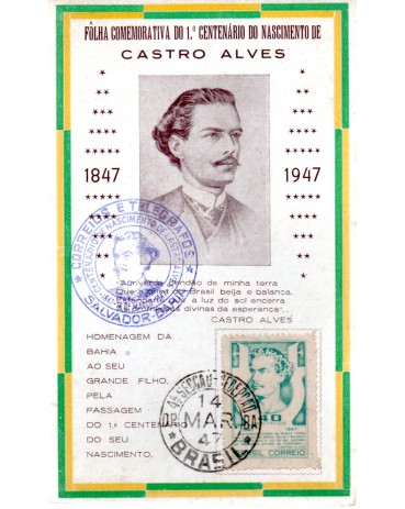 1947 Máximo Postal 1º Centenário do Nascimento de Castro Alves 26.886