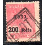 R348 Vovó Sobrecarga Preta 200 Reis 1931 - 28.123 Carimbo Mudo