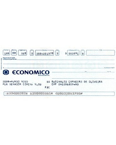 Banco Econômico S.A. Ag. Mundo Novo - Bahia 28.341 "Com Canhoto"