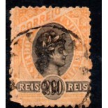 R85aL 200 réis laranja ou amarelo e preto carimbado 30.153