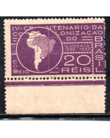 1932 C41 -  4° Centenário da Fundação de São Vicente "Tinta do selo abaixo na barra e picotes sobre o selo na margem direita 31.200