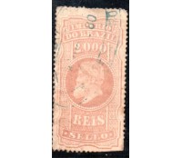 Império do Brazil D. Pedro II marron alaranjado 2.000 réis,usado 35.556 carimbado em azul