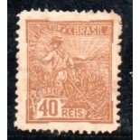 1922 R218  Vovó 40 reis Agricultura ocre, Filigrana F 35.640 novo com marca de charneira