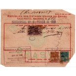 Vale Postal Nº656 de 22/03/1925 emitido pela cidade do Rio de Janeiro - 1 selo depósitos e 02  regula 35.696 - veja cortes no 3 cantos