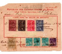 Vale postal 2853 de 9/11/1936 com 5 selos depósito e 4 regulares 35.701 observe cortes nos cantos