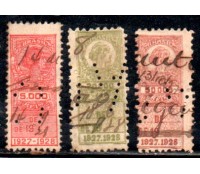 Selos fiscais Thesouro Nacional anos 1927/1928, valores 5.000, 20.000, 50.000 réis 35.733 PERFINS - RARIDADE