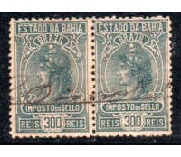 Imposto do sello estado da Bahia, dupla de 300 réis 35.756 obliterada manualmente