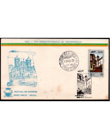 1972 Fdc Sesquicentenário da Independencia = Festivel de inverno de Ouro Prêto - 18/02/1972 - 35.779 Mnchas escuras abaixo