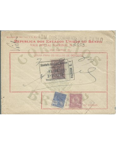 Vale Postal N°2558  de  11 de  Fevereiro de 1929 com Selo Fiscal e Postais 12.145