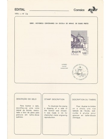 1976 Edital 24 Série Histórica Centenário da escola de Minas de Ouro Preto 12.176