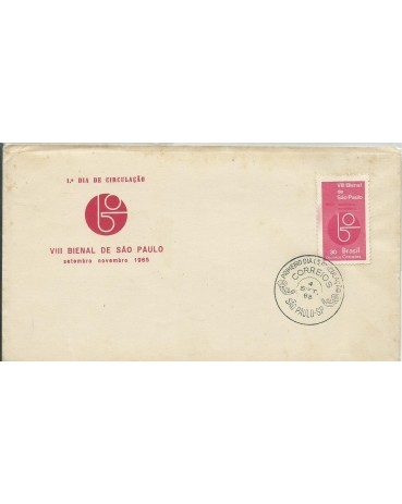 Fdc 001/1965 VIII  Bienal de São Paulo -  carimbo RJ - RARIDADE - Leves Manchas, Em Razão do Tempo, PeçaLinda12.193
