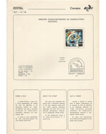 1977 Edital 26 Sesquicentenário do Observatório Nacional 12.281a