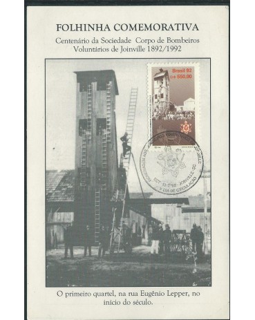Brasil Folhinha Comemorativa  100 Anos  do Corpo de Bombeiros Voluntários de Joinville - SC  1892/1992 -12.517