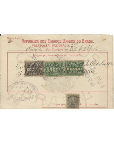 Vale Postal N°95 agencia de Castro Alves - Bahia, 14/10/1916 - 12.753