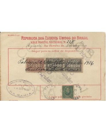 Vale Postal Nº225 agencia de Palmyra - Bahia, 14/10/1916 - 12.757