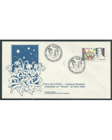 Fdc 455/88 Dia do Livro - Olavo Bilac , carimbo RJ 14.108