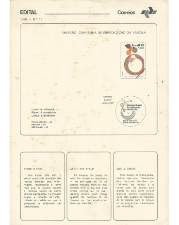1978 Edital 13 Erradicação da Varíola - 14.482 Contem manchas