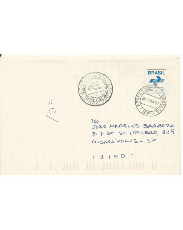 Brasil Envelope Circulado da Sociedade Filatélica Rotária , Ferraz de Vasconcelos- SP, 1.01.91 - 15.448