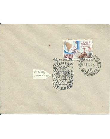 1970 Envelope VI Congresso Mundial dos Ex-alunos Maristas, RJ, 18.07.70, Carimbo Invertido 15.449
