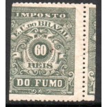 Imposto do Fumo 60 Réis, verde oliva, fragmento na direita, lindo 20.155