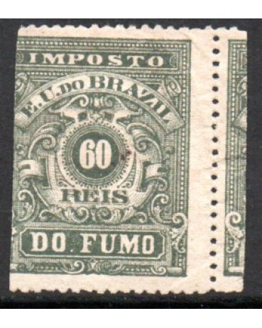 Imposto do Fumo 60 Réis, verde oliva, fragmento na direita, lindo 20.155
