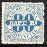 12 - Imposto sobre o Rapé, Thesouraria provincial, 80 Rs. azul leve dobra acima 20.178