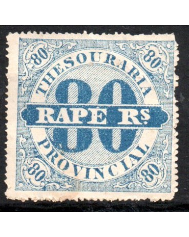 12 - Imposto sobre o Rapé, Thesouraria provincial, 80 Rs. azul leve dobra acima 20.178