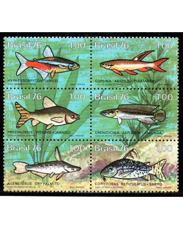 Brasil 1976 C939/944 Sextilha Peixes  de Água Doce no Brasil 23.185 M