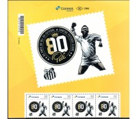 PB175 Tira com 4 selos personalizados 80 anos do pelé,com a vinheta da folha 23.297