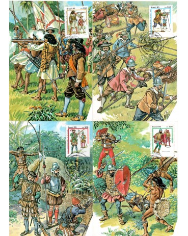 1984 Máximos Postais 122/125 Série Uniformes Militares 24.194 ATENÇÃO: Veja que nos cantos dos máximos existem um corte, no entanto não prejudica as peças