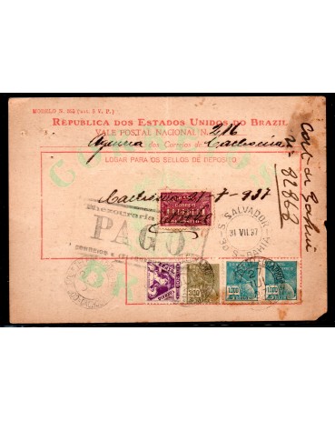 Vale Postal N°216 em Cachoeira - Bahia,21/07/1937 - 24.311