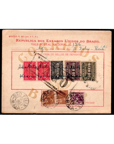 Vale Postal Nº156 em Cachoeira-Bahia no dia 11/06/1938 - 24.315. pequeno rasgo na direita