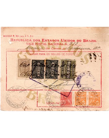 Vale Postal Nº273 emitido por Cachoeira-Bahia no dia 23.11.1933 - 24.330 cortes  nos cantos
