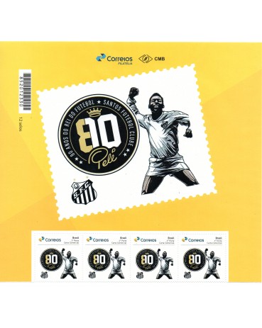 PB175 TIRA DE 4 SELOS PERSONALIZADOS 80 ANOS DO PELÉ, GOMADO MINT  COM A VINHETA DA FOLHA 24.926