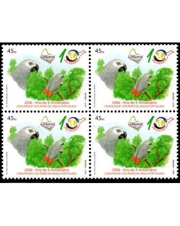 2006 - 1610 Angola 47 kwanzas Lubrapex 2006 Ano do X Aniversário Comunidade dos Países de Língua Portuguesa( 30.10 a 5.11) (Papagaio Cinzento do Gabão) 25.212 M