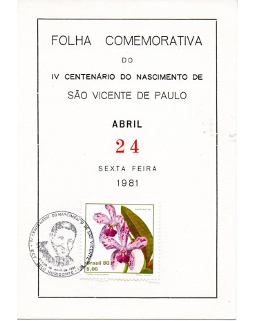 1980 Folhinha Comemorativa  IV Centenário do Nascimento de São Vicente de Paulo 25.378