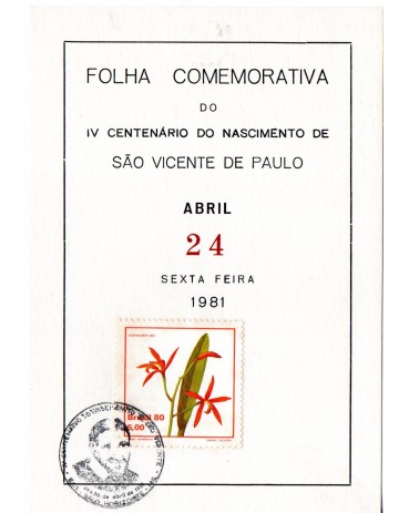 1980 Folhinha Comemorativa  IV Centenário do Nascimento de São Vicente de Paulo 25.379