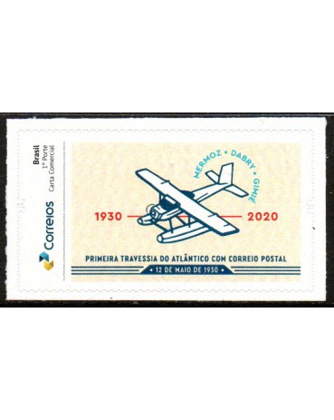 PB193 SELO PERSONALIZADO 90 ANOS DA PRIMEIRA TRAVESSIA DO ATLÂNTICO COM CORREIO POSTAL, AUTOADESIVO - 2021 - 25.438 MINT