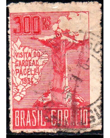1934 C80 -300 réis Visita do Cardeal Pacelli (Pio XII) 3ª Tiragem 3ª Coluna 25.502 Carimbado