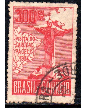 1934 C80 - C80 - 300 réis Visita do Cardeal Pacelli (Pio XII) 3ª Tiragem 3ª Coluna 25.505 Carimbado