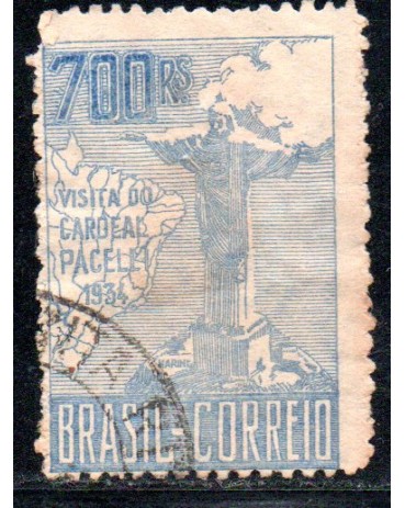 1934 C81 300 réis Visita do Cardeal Pacelli (Pio XII) 3ª Tiragem 3ª Coluna 25.507 Carimbado