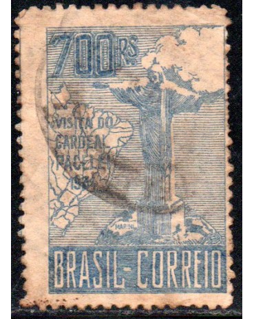 C81 1934 - 300 réis Visita do Cardeal Pacelli (Pio XII) 3ª Tiragem 3ª Coluna 25.508 Carimbado