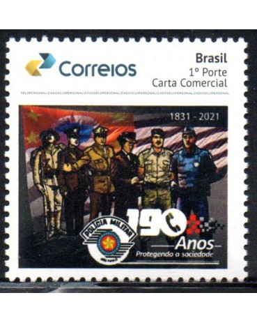 PB197 SELO PERSONALIZADO 190 ANOS DA POLÍCIA MILITAR DE SÃO PAULO, GOMADO 25.615