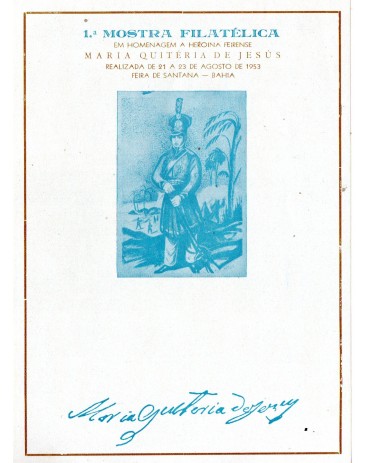 1953 Cartela da 1ª Mostra Filatélica em Homenagem a Maria Quitéria de Jesus, Feira de Santana - Bahia 25.984