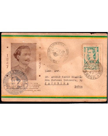1947 Centenário de Castro Alves 27.064 com Remetente no verso