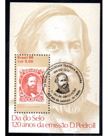 1986 Bloco 72 Dia do Selo  120 Anos da Emissão D.Pedro II  27.427 CBC RJ