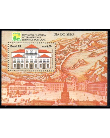 1989 Bloco 81 Brasiliana 89 Dia do Selo Exposição Filatélica Interamericana Espanha e Portugal 27.439 N